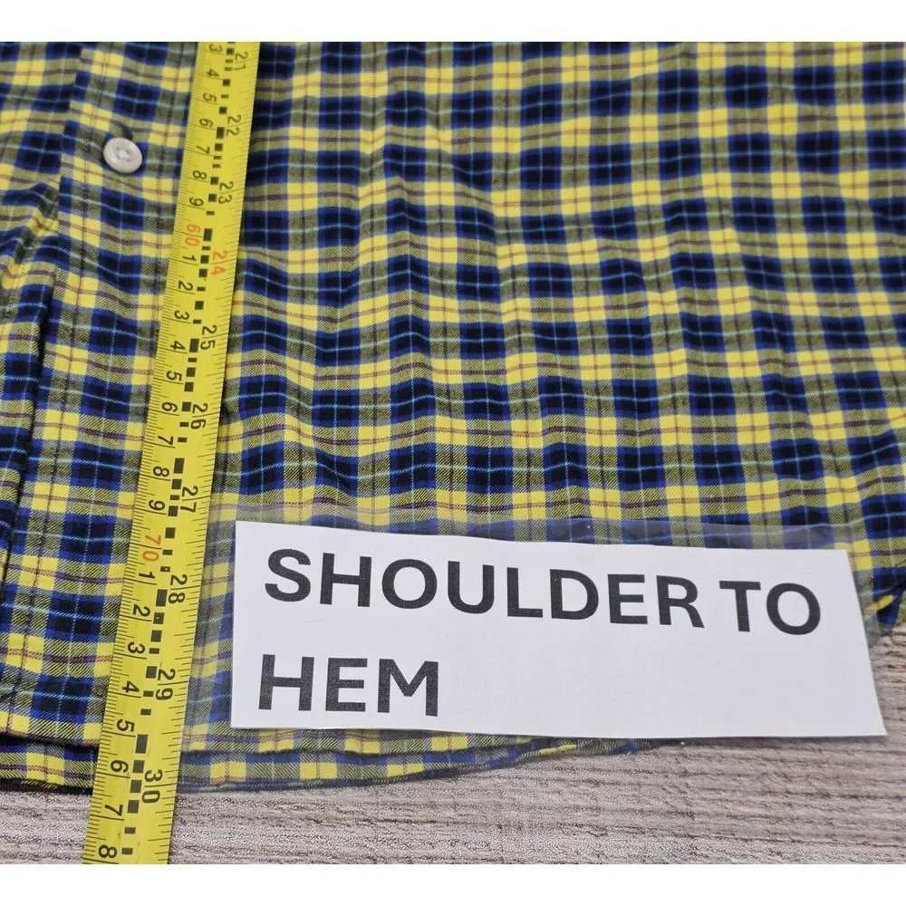 Ralph‎ Lauren Shirt Men's Large Blue Yellow Plaid Cotton Long Sleeve Button-Down